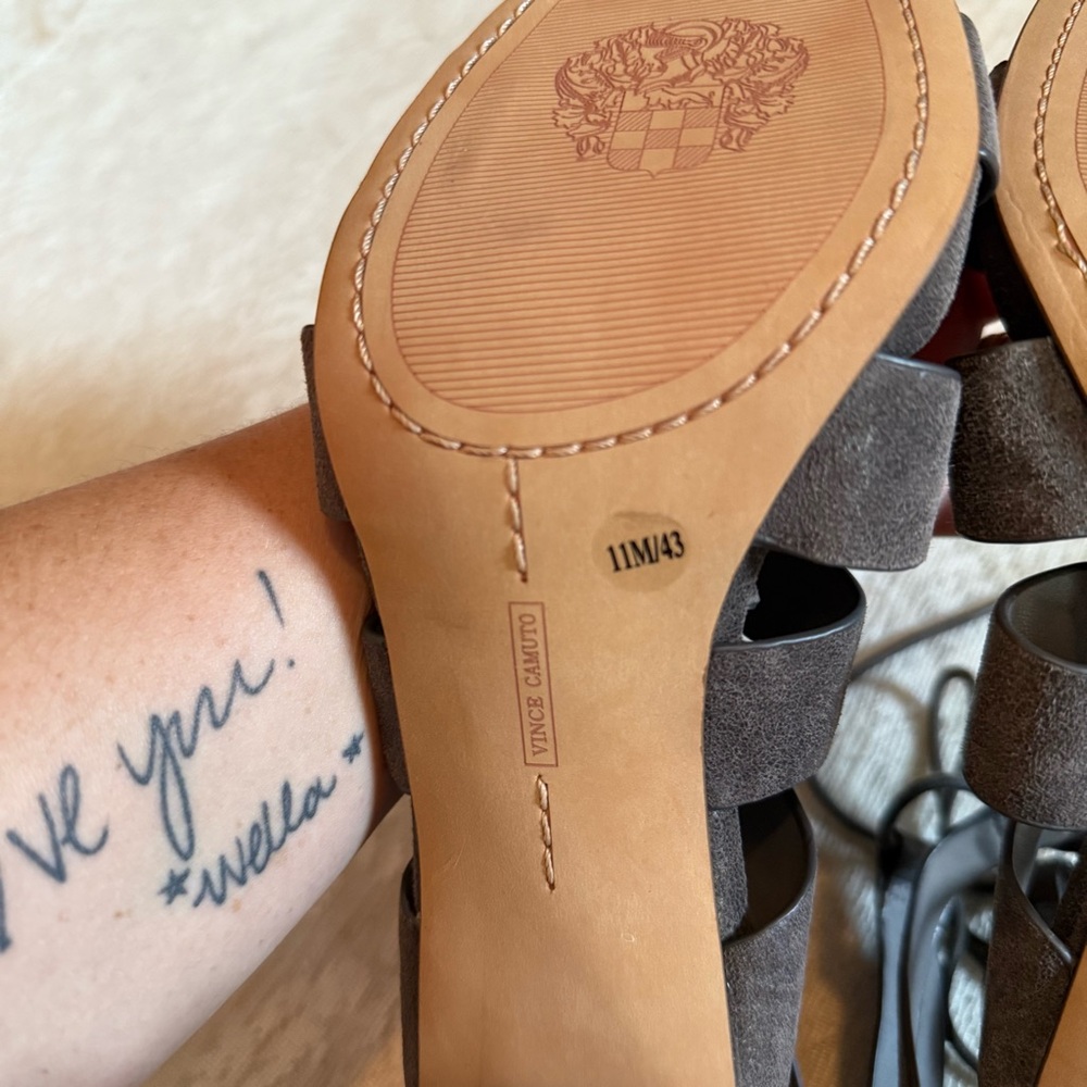 NWOT Vince Camuto Phandras charcoal lace up stacked heel leather sandals - Picture 8 of 10